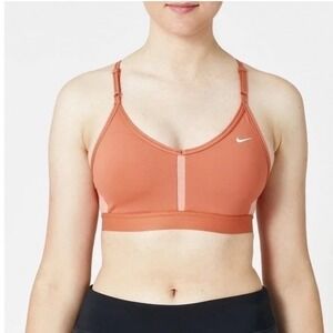 Nike‎ Dri-FIT Indy Sports Bra Rust Orange Mesh Strappy Low Impact Womens Size M